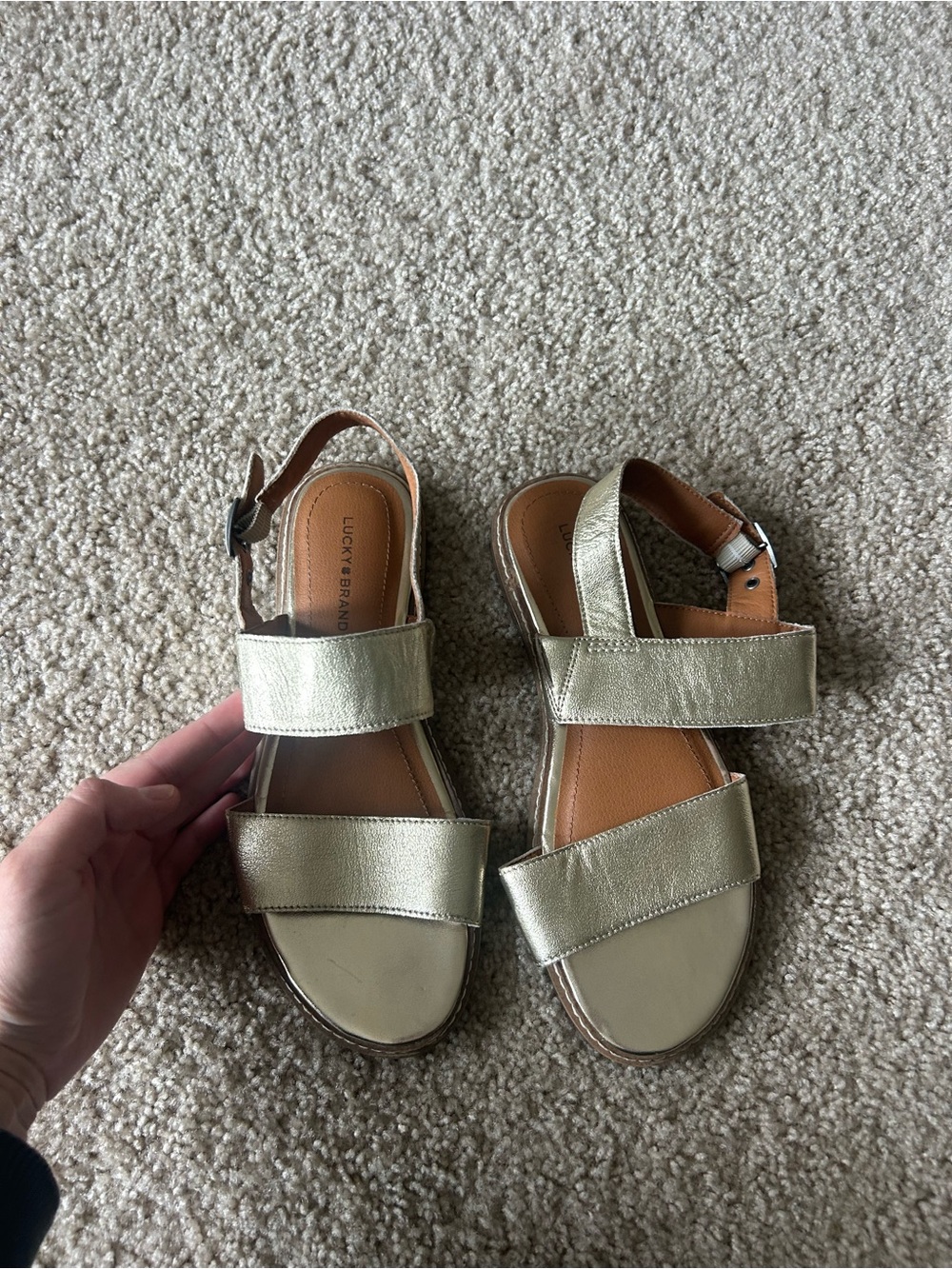Lucky Brand Women’s Metallic Gold Velcro Sandals